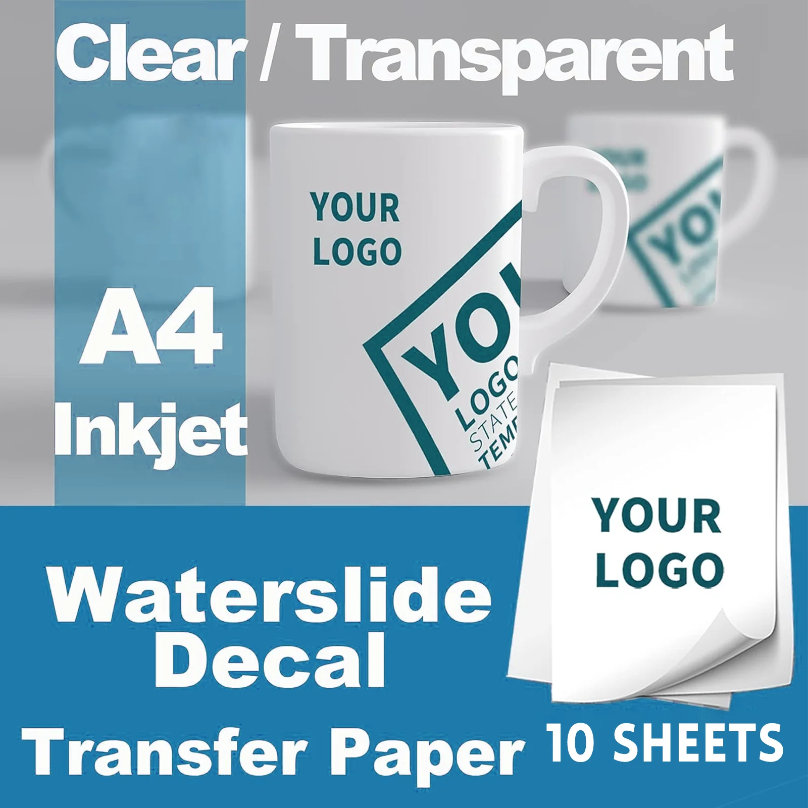 10 أوراق لتقوم بها بنفسك A4 النافثة للحبر زلاجة مائية ورق نقل مائي 8.3x11.7 بوصة ورق نقل المياه الشفاف للطابعة النافثة للحبر