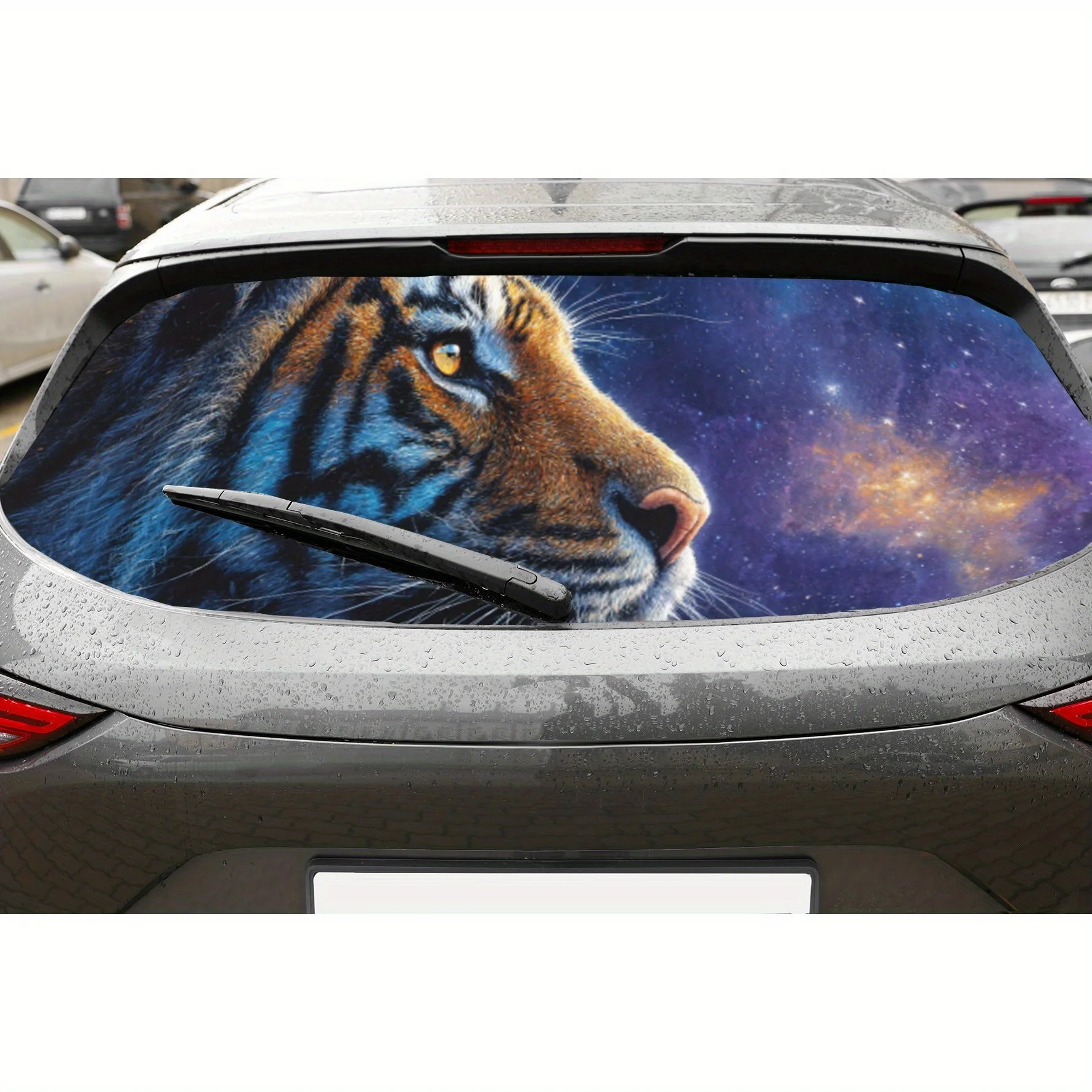 

Dreamy - style Starry Sky Tiger PVC Perforated Car Vinyl Wraps, Durable Car Rear Windshield Sticker, Waterproof Car Rear Window