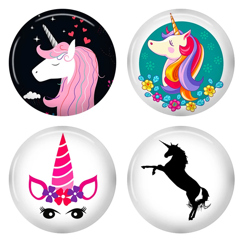 

8-40mm Photo Glass Cabochon Pattern Round Glass Cabochons Colorful Beautiful Cameo Unicorn DS03