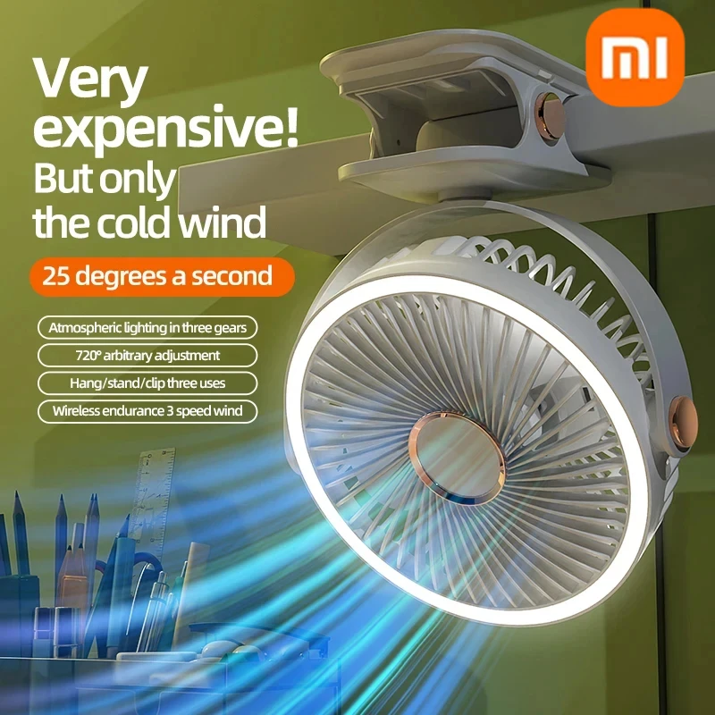 Xiaomi 8000mAh Camping Fan Rechargeable Portable Desktop Air Circulator Wireless Ceiling Electric Fan With LED Light Clip-on Fan