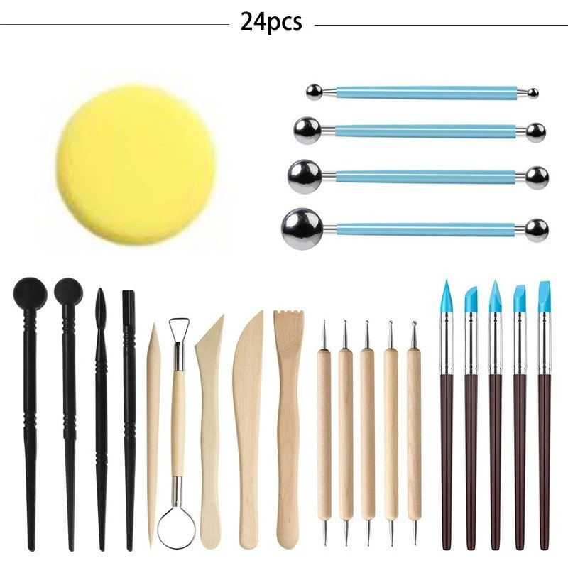Juego de Herramientas para Esculpir Arcilla, 19/24/25/27 Piezas, Kit de Modelado y Tallado de Cerámica con Bolsa de Almacenamiento, Herramientas para Esculpir y Modelar Cerámica