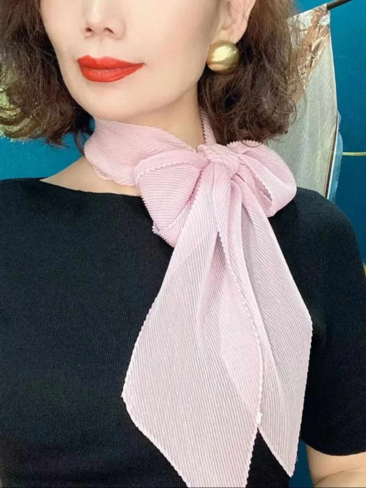 وشاح صيفي جديد أنيق بلون واحد مع طيات وحزام، متعدد الاستخدامات لحماية الرقبة، وشاح رقيق وأنيق متعدد الوظائف #3