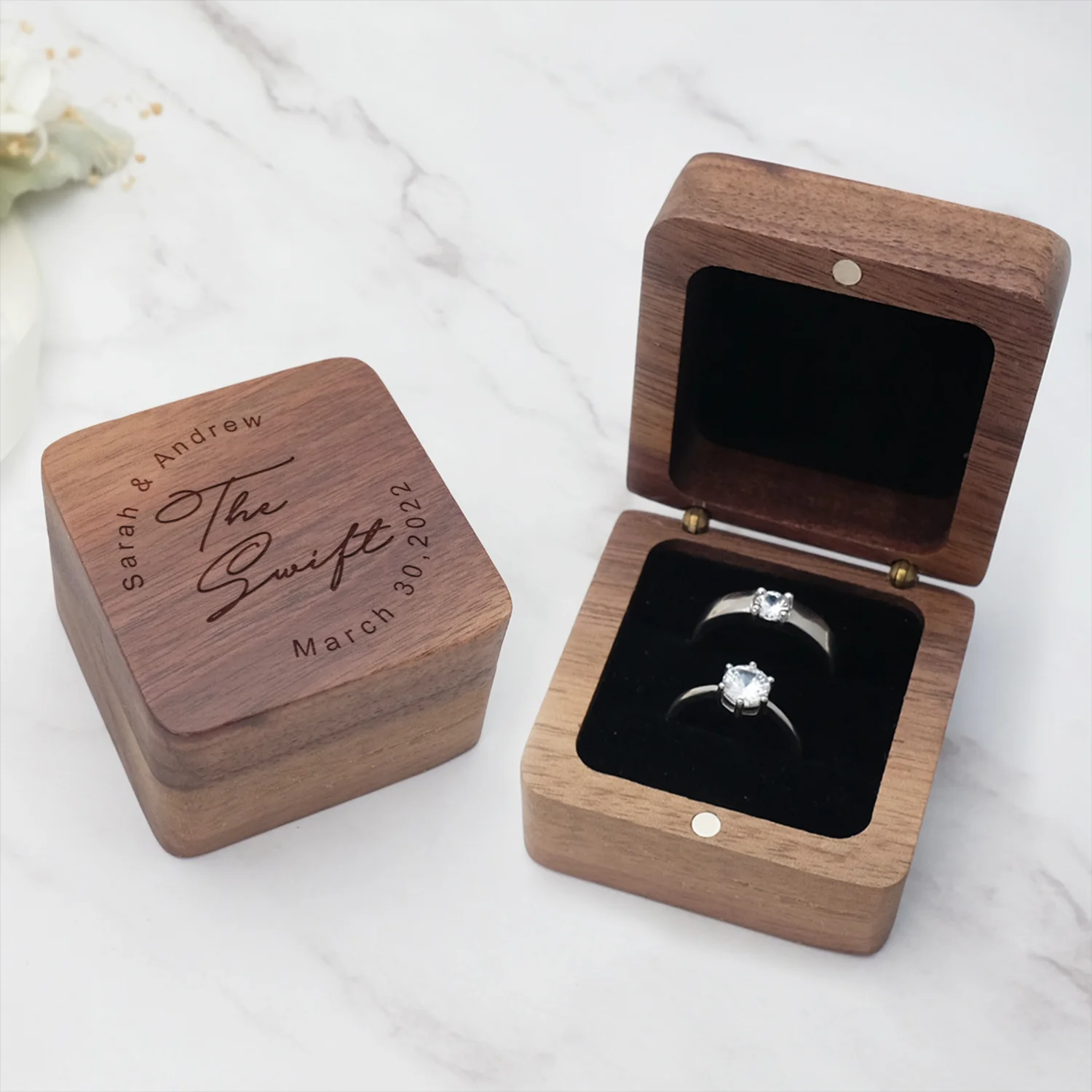 

Personalised Wedding Ring Box Engraved Ring Bearer Box Customized Names and Date Jewelry Storage Keepsake Rustic Wedding Gifts