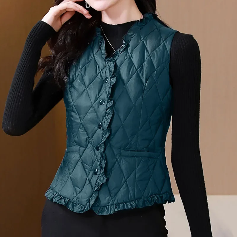 Chaquetas de invierno a la moda, chaqueta negra sin mangas para mujer, chalecos inferiores con cuello en V, chaqueta, abrigo para mujer, chaqueta femenina 2024 M323