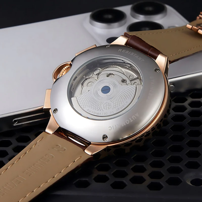 Hot Mechanical Watch Men Stainless Steel Automatic Tourbillon Watches Men Waterproof Reloj Hombre Moon Phase Business Wristwatch