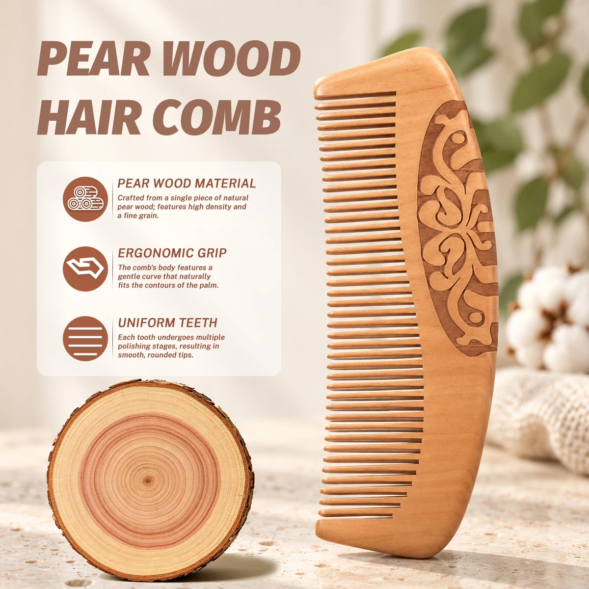 Pear Wood Wide-Tooth Comb Anti-Static Hair Brush Portable Detangling Scalp Massage Suitable For Holiday Gift Hair Styling Tools