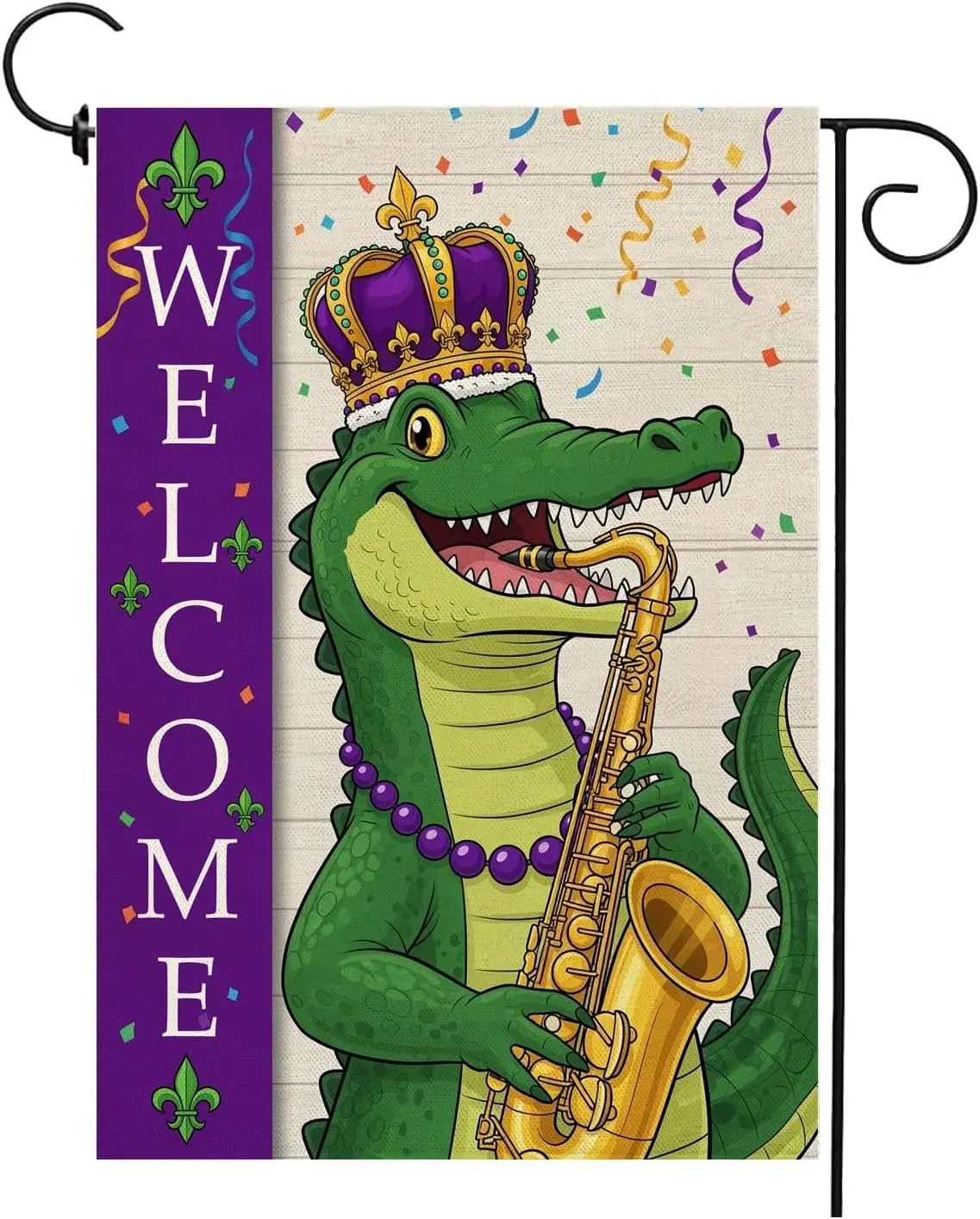 Mardi Gras Green Alligator Garden Flag 12x18 Inch Double Sided For Outside Fleur de Lis Welcome New Orleans Carnival Yard Ou EEZ