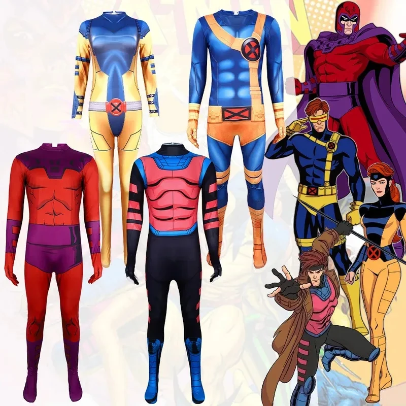 e,4;v'6\k/Superhero 1997 Gambit Magneto Jean Grey Cyclops Xmen Cosplay Costume Adult Kids X Men 97 Halloween Suit Jump5;g'8.n/3\ view 2
