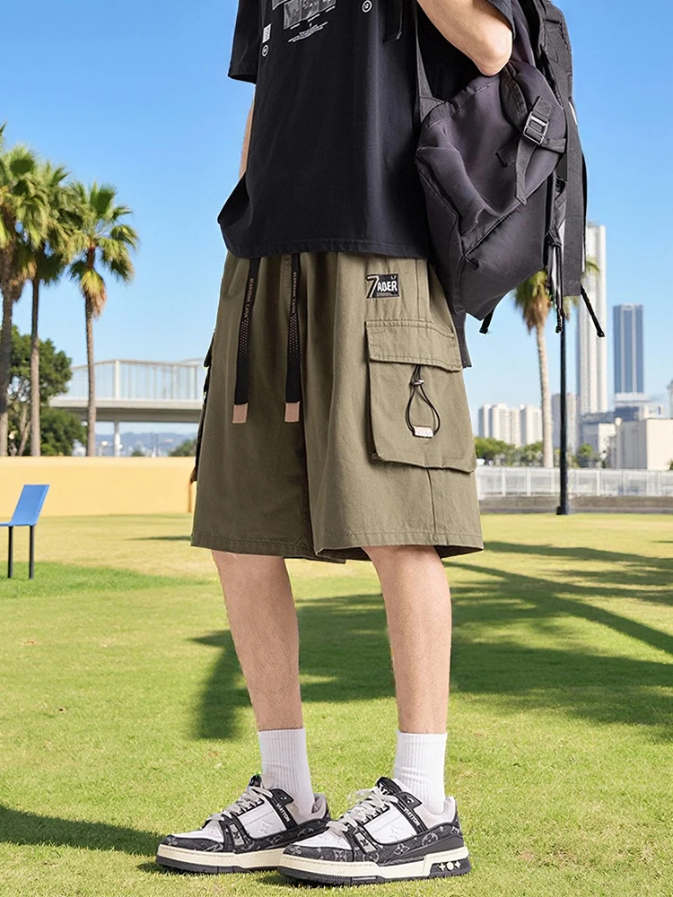 

Summer Men's Cargo Shorts with 5 Pockets Lightweight Cotton Loose Fit Drawstring Casual Shorts