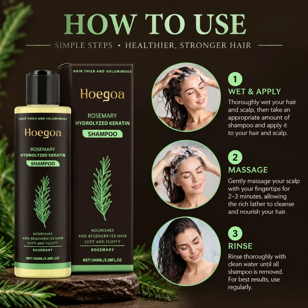 Hoegoa Rosemary Volumizing Shampoo Botanical Extract Nourish Hair Repair Strands Less Grease For Thick Fluffy Hair