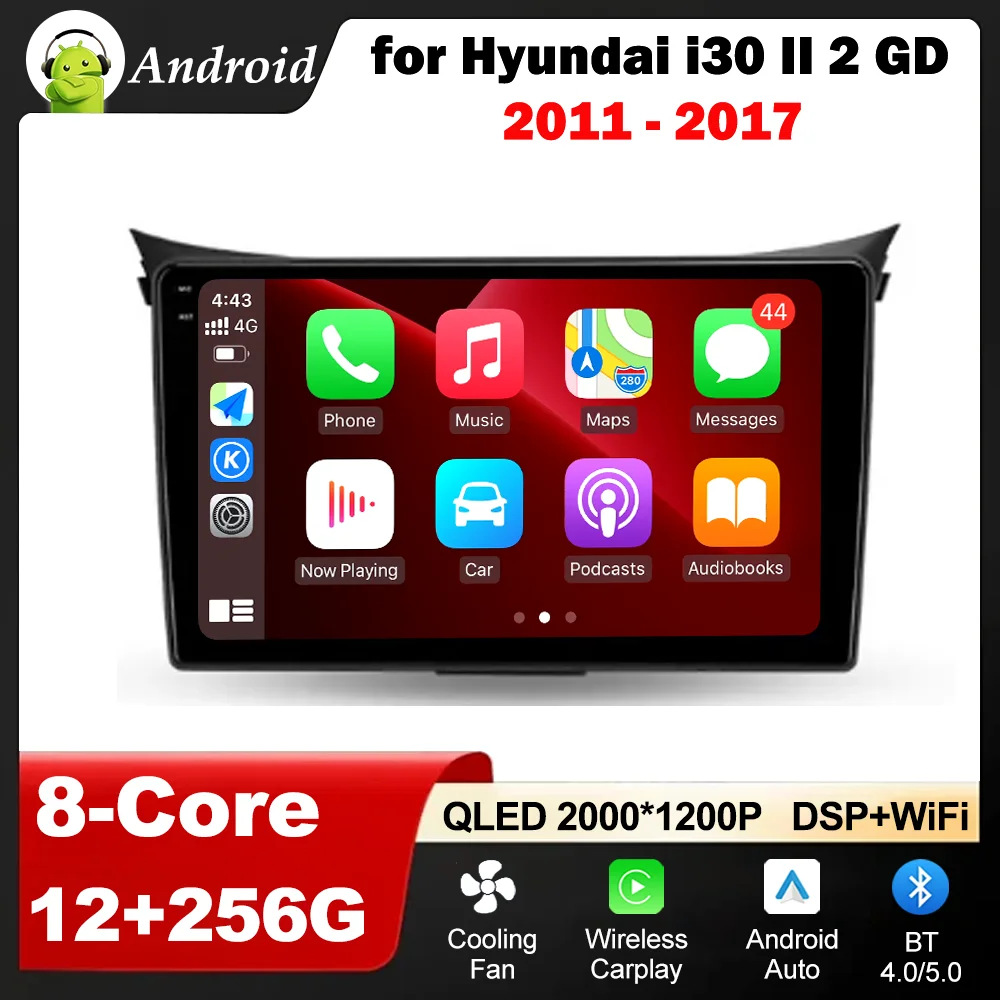 Reproductor multimedia para coche, navegador GPS con Android OS, Carplay, WIFI, DSP, estéreo, No 2 din, herramientas automáticas, para Hyundai i30 II 2 GD 2011 - 2017