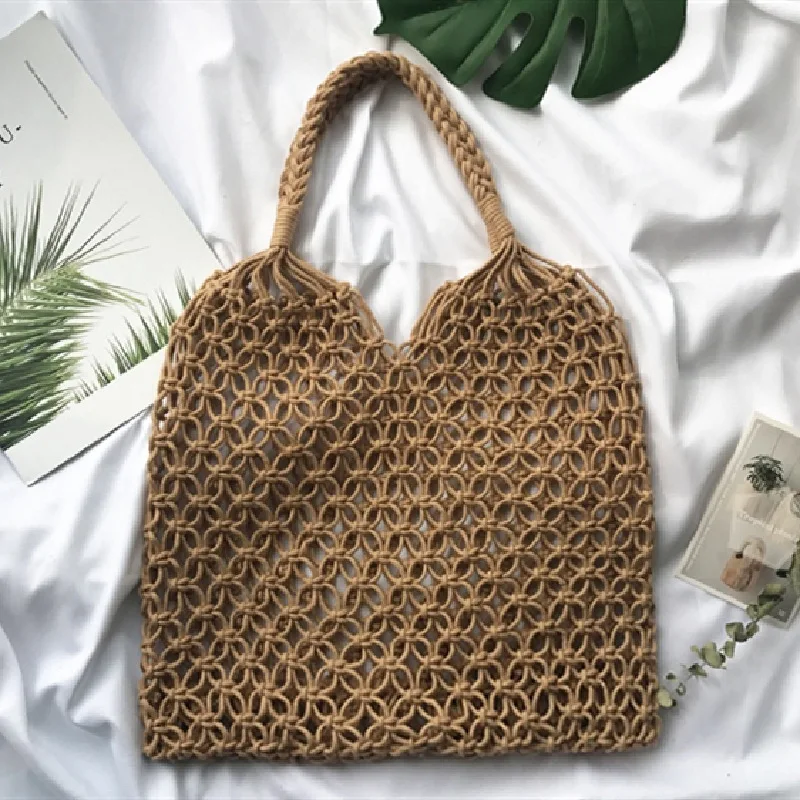 

Women's rattan handmade shoulder storage bag, grass woven handmade bag, hollow, large capacity, summer beach rest storage bag