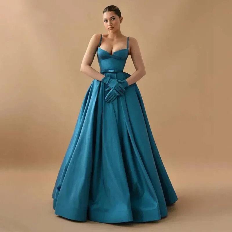 

Elegance A line Sexy sweetheart Spaghetti Strap Puffy Pleats Evening Gown Floor Length Simple Cocktail Party Prom Dresses