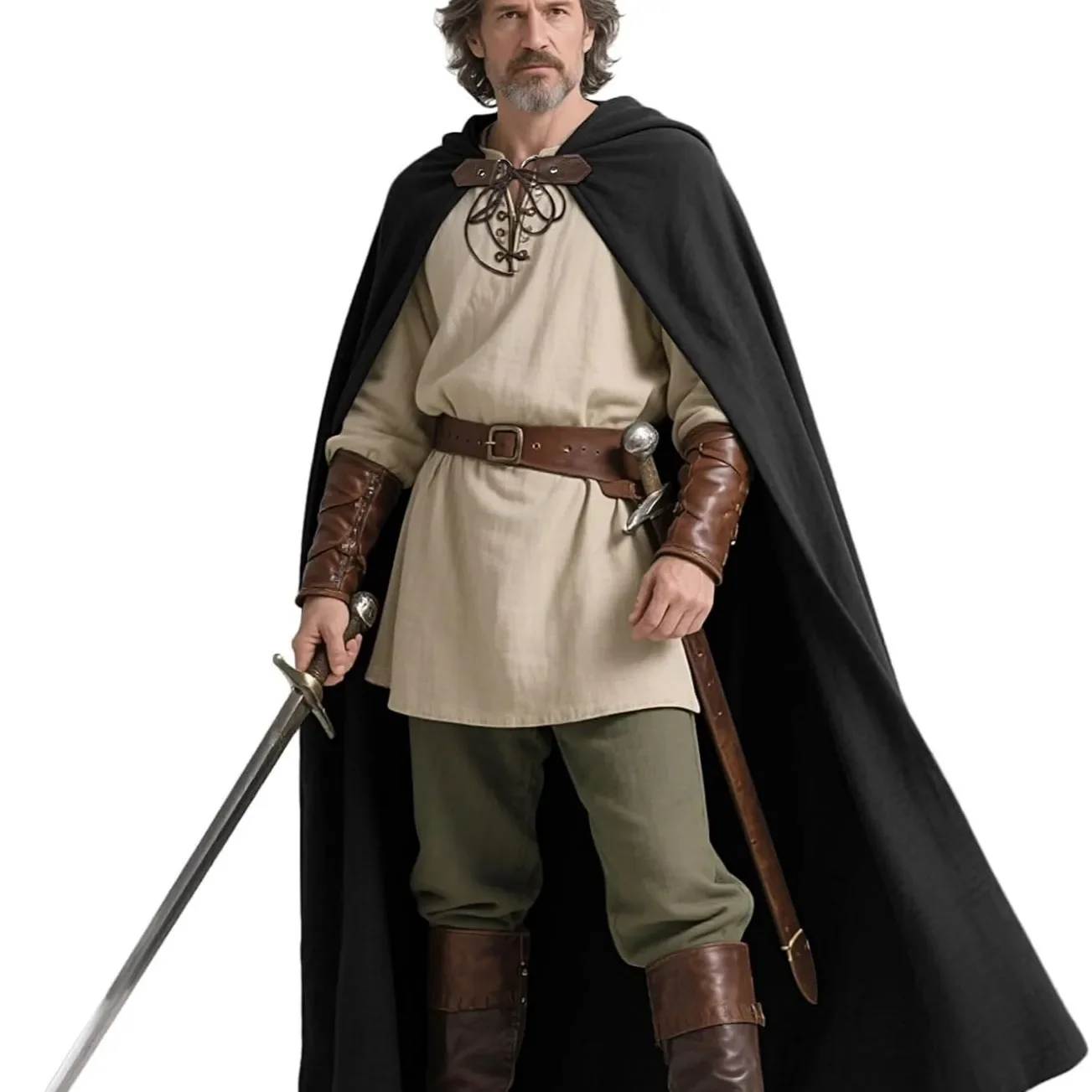 الرجال القرون الوسطى الحارس الكتان كيب فايكنغ شال طويل عباءة لجميع القديسين الكبار مقنعين القراصنة تأثيري حلي الرأس #4