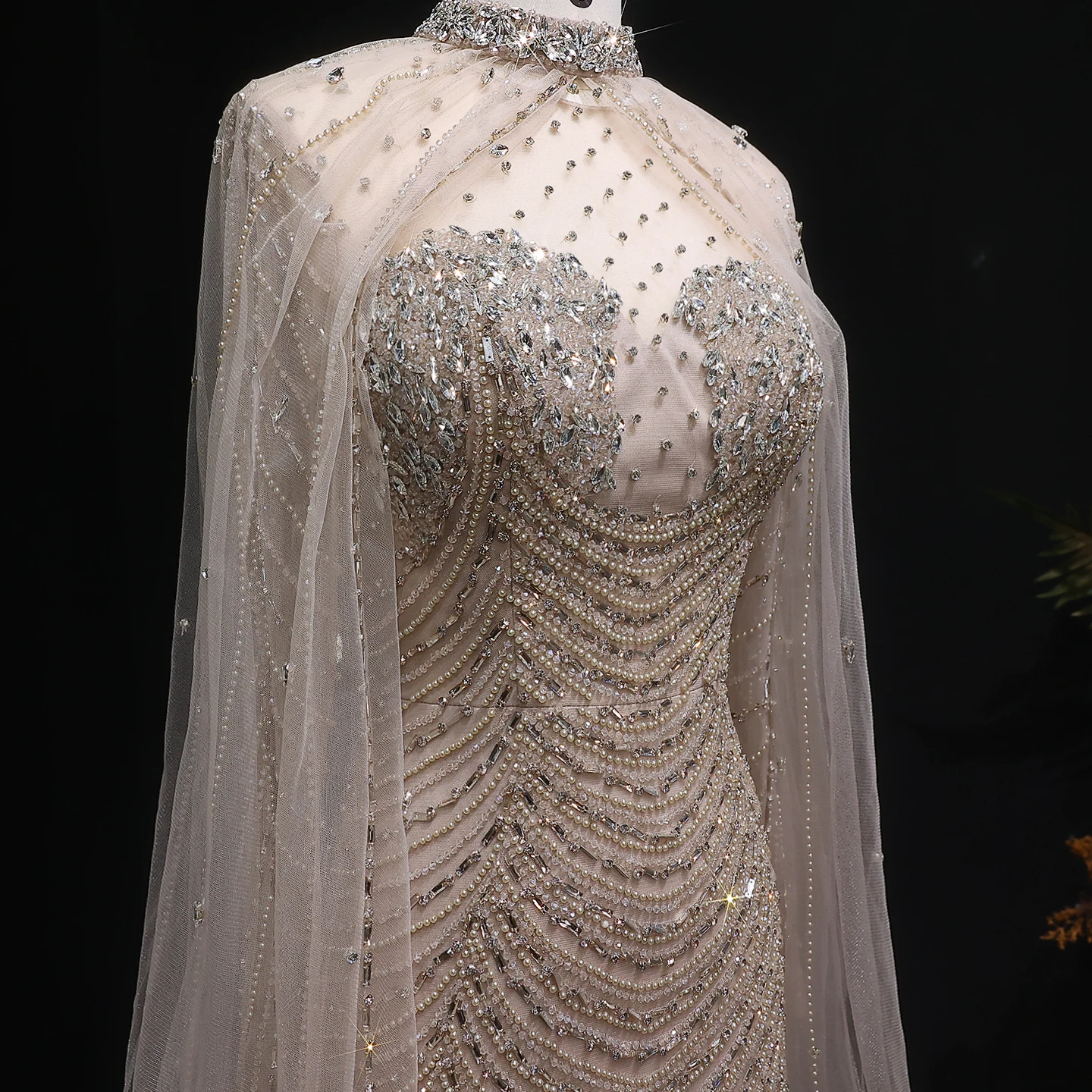 Sharon Said luxe Champagne sirène robe de soirée avec Cape élégant arabe fête robes de bal pour les femmes SS165 personnalisé