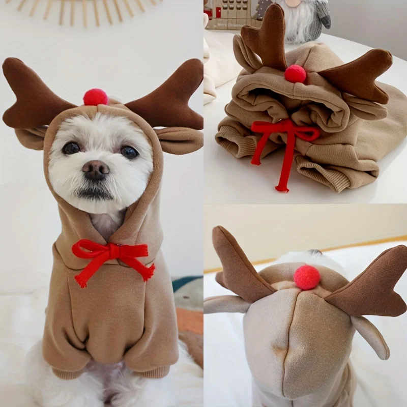 Transformative Pet Sweater with Deer Antlers Hooded Sweatshirt for Small to Medium Dogs Christmas Costume