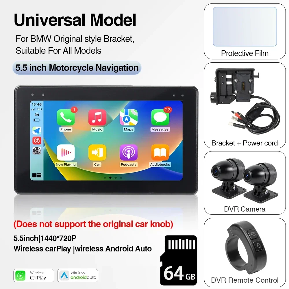 Grandnavi for Motorcycle CarPlay Quick Released Magnetic Wireless Carplay DVR Recording Android Auto GPS Navi Anti Theft