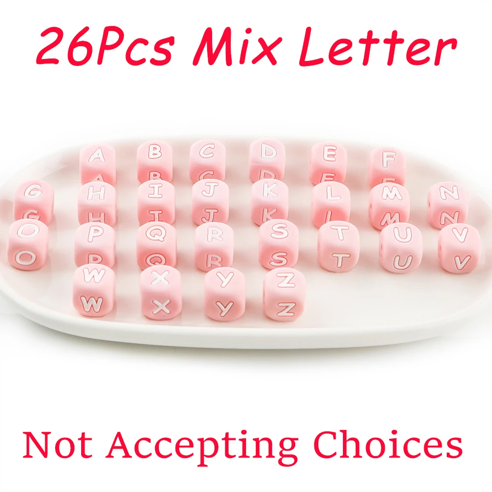 Sunrony 10~100Pcs Silicone Letters Beads 12MM Pink Square Alphabet Bead DIY Bracelet Handmade Accessories For Jewelry Making