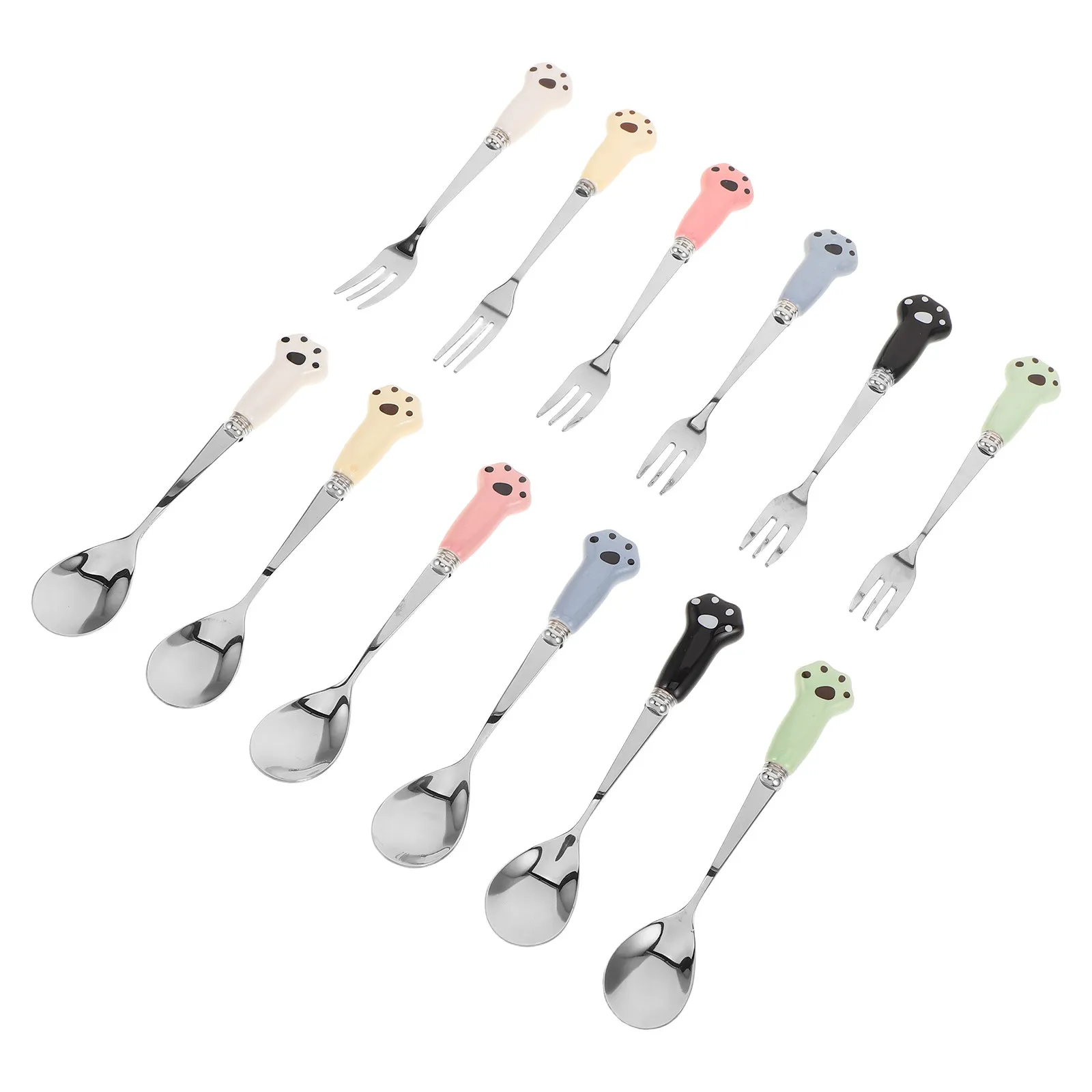 12Pcs Pet Food Scoop Set Stainless Steel Dog Cat Feeding Spoon Fork Wet Food Claw Mixing Tool Long Handle Easy Clean Rustproof