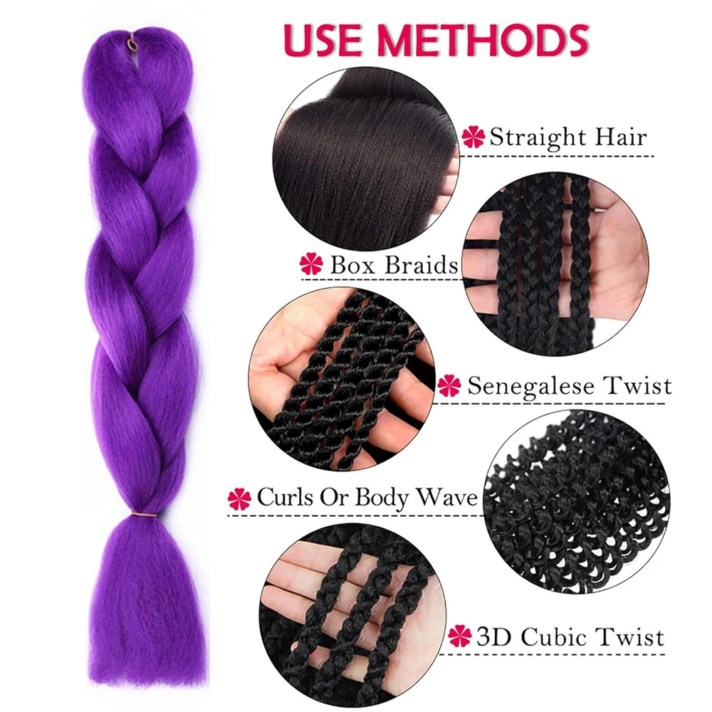 طويل الأرجواني تجديل الشعر 24 بوصة قبل امتدت جدائل شعر صناعية لضفائر وصلات شعر أرجوانية لجميع القديسين تأثيري