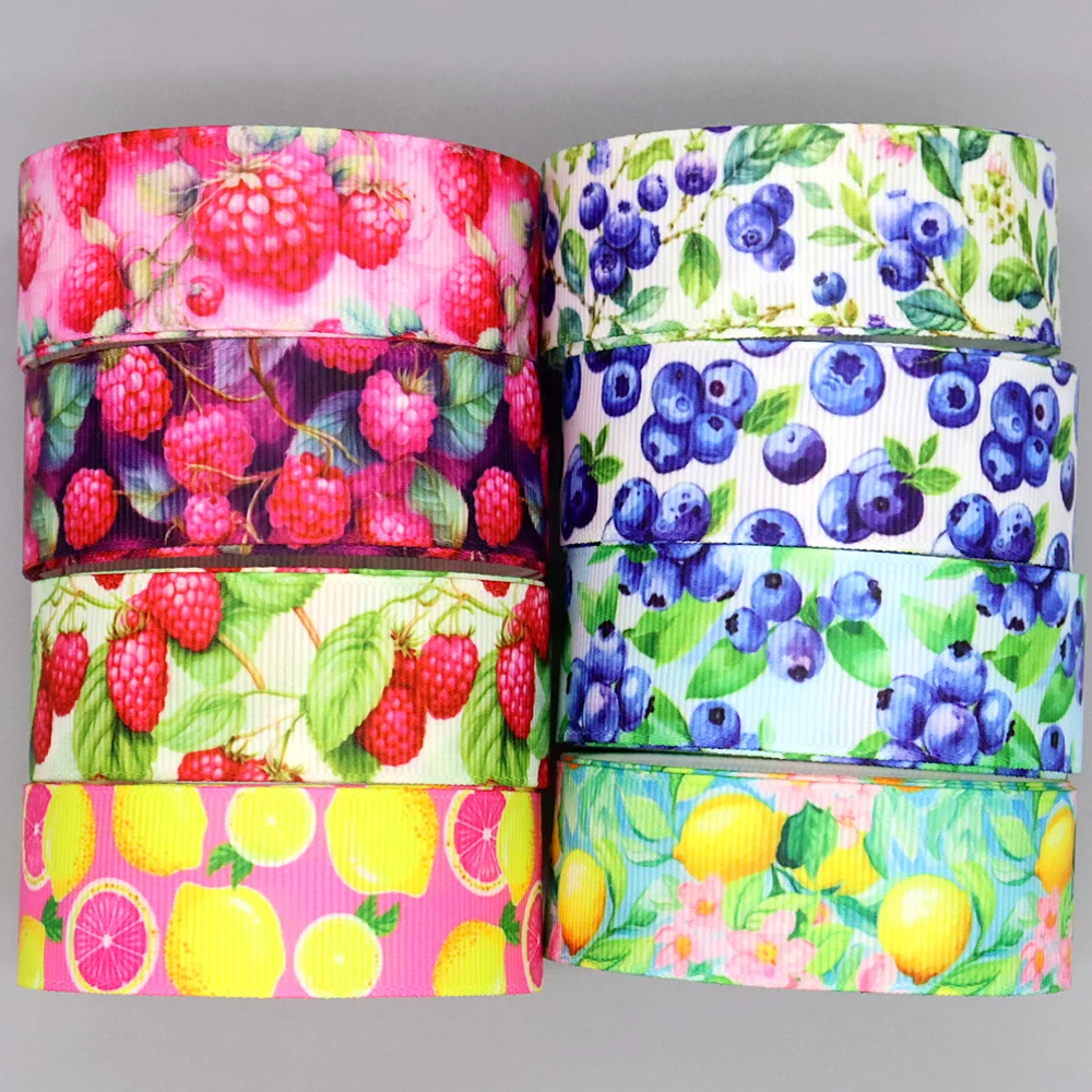 DHK 50yards Emon Raspberry Blueberry Printed Grosgrain Ribbon Accessories Collar DIY Sewing Craft Decoration S2761