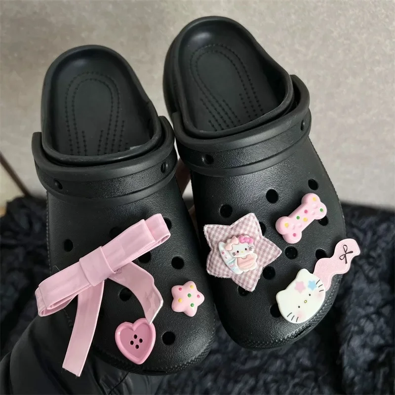 Miniso الدوبامين لطيف القوس هول الأحذية ثلاثي الأبعاد الوردي سلسلة كيتي الملحقات الأحذية زهرة إكسسوارات أحذية