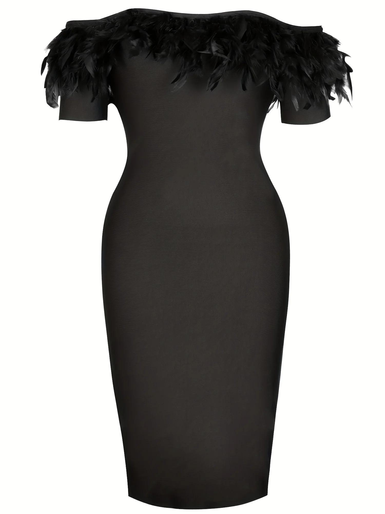 Black Bandage Dress Women Feather Party Dress Bodycon Elegant Sexy Off Shoulder Birthday Evening Club Outfits New Year 2024