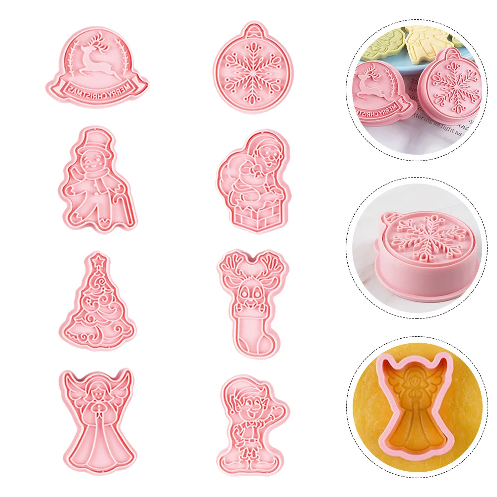 8 pezzi stampi per biscotti a tema natalizio PP tipo pressa forniture da forno antiaderenti timbri per biscotti natalizi stampo per biscotti in plastica