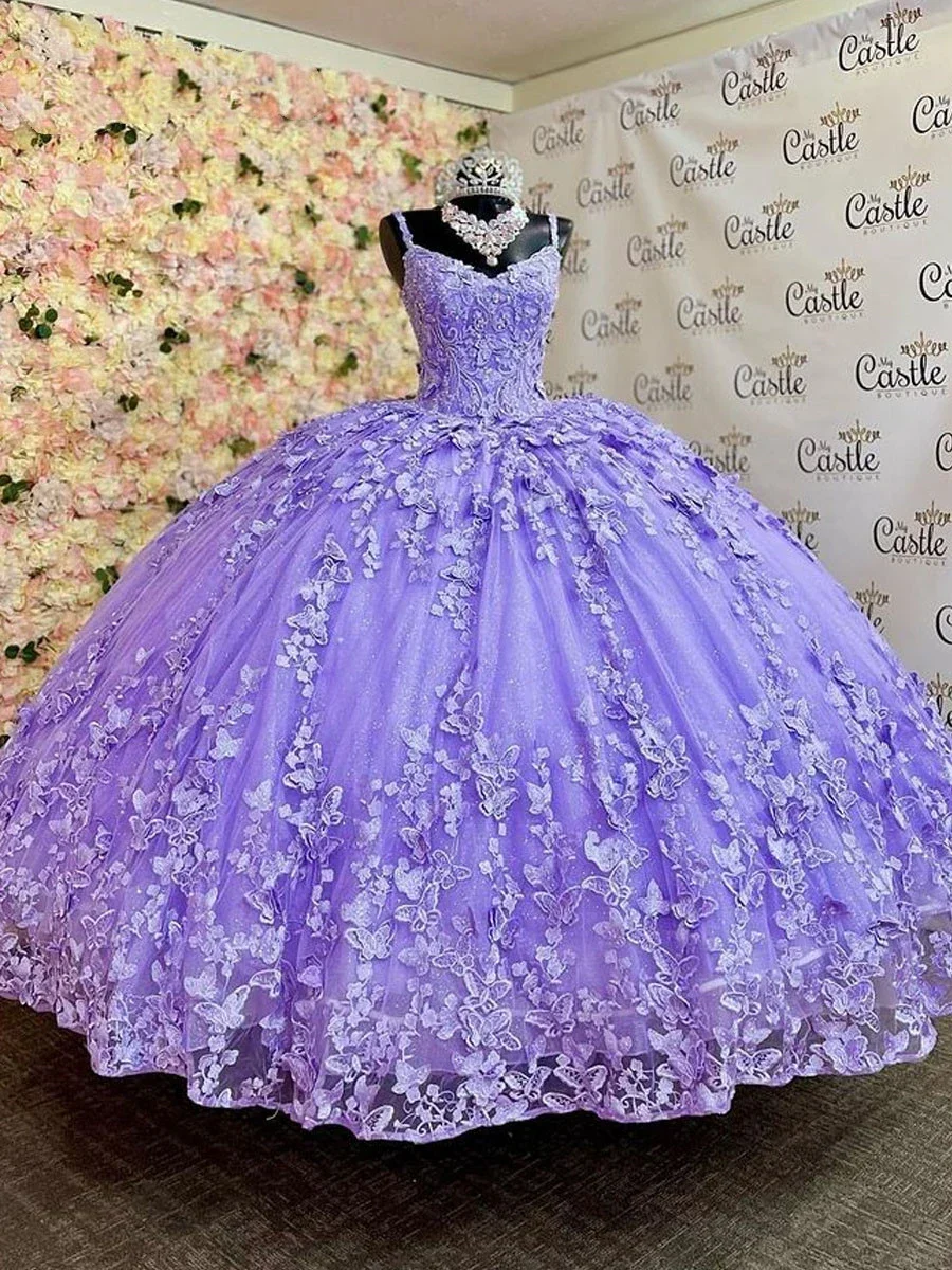 Luxury Lilac Lavender Princess Quinceanera Dresses With Wrap Cape Lace Butterfly Birthday Party Vestidos De 15 Anos Customized