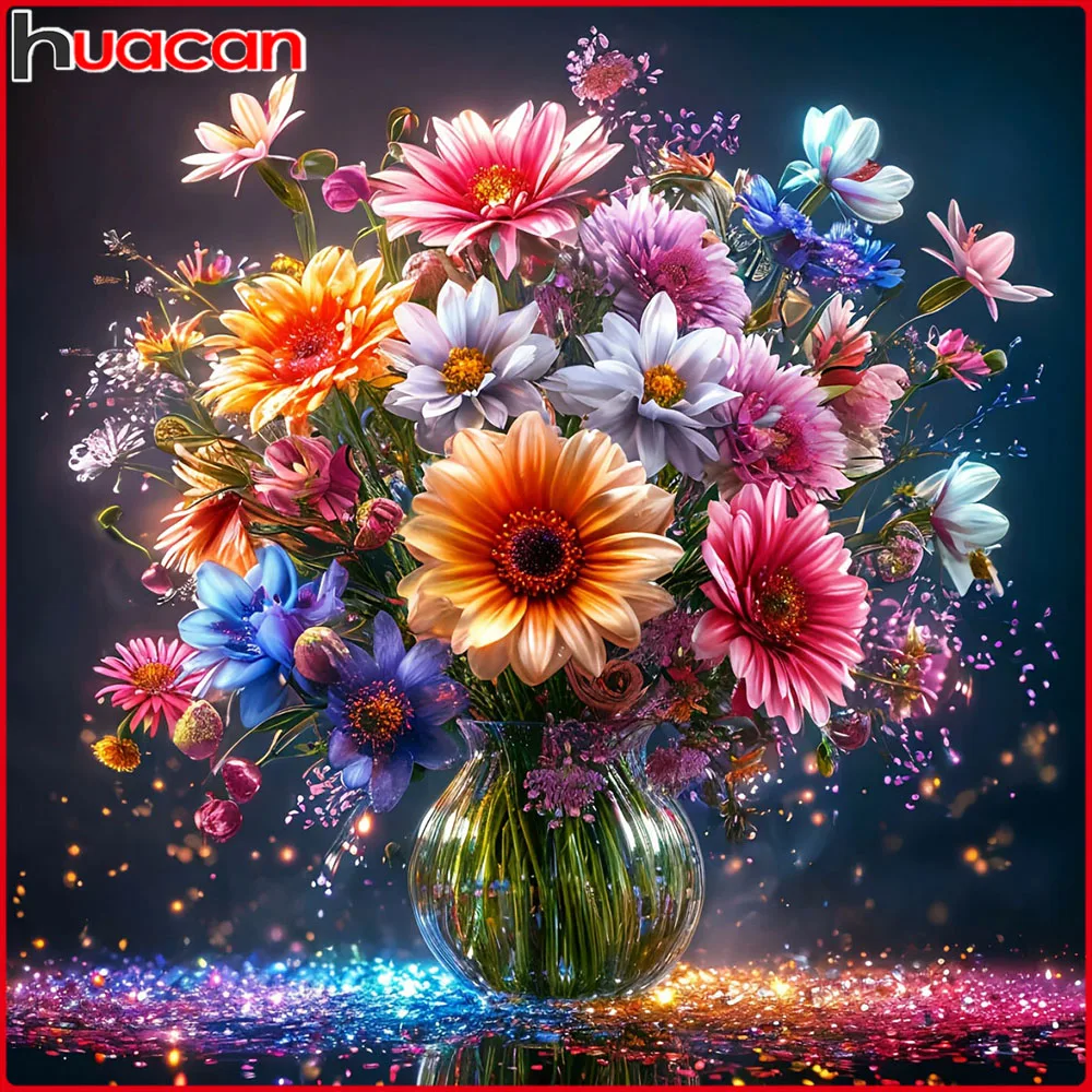 Huacan Vollquadrat Rundes Diamantgemälde Blumenvase Diamantstickerei Komplettset Handgemachtes Geschenk