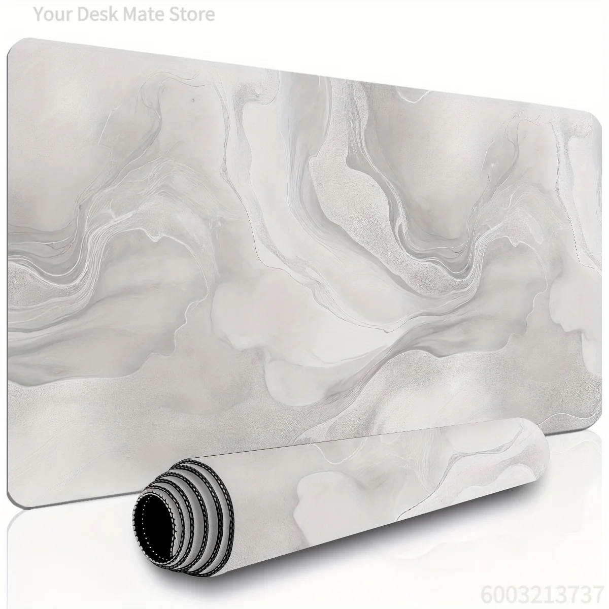 A Large Faux Marble White And Gray Gaming Mouse Pad & Desk Mat Extended Non-Slip Rubber Base, Durable Washable Surface
