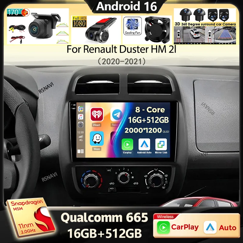Android 16 Carplay Car Radio For Renault Duster HM 2 II 2020-2021 Arkana 1 I 2019-2021 Multimedia Video Player Navigation GPS 4G