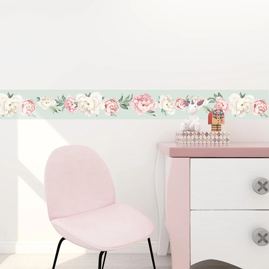 1 Roll 15cmx300cm Self-Adhesive Floral Waistline Border, Waterproof Wall Protection Film for Glass Doors Corners DIY Renovation