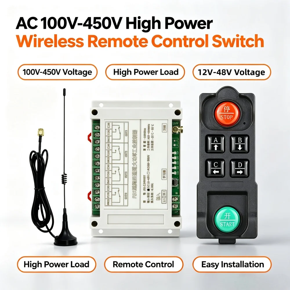 High-Power Remote Control Switch for Engineering Trucks AC100V 220V 380V450V DC12V 24V 48V Large Light Push Rod Motor Controller