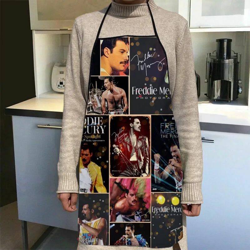 Freddie Mercury Apron Dinner Party Cooking Apron Adult Baking Accessories Waterproof Fabric Printed Cleaning Tools 1014