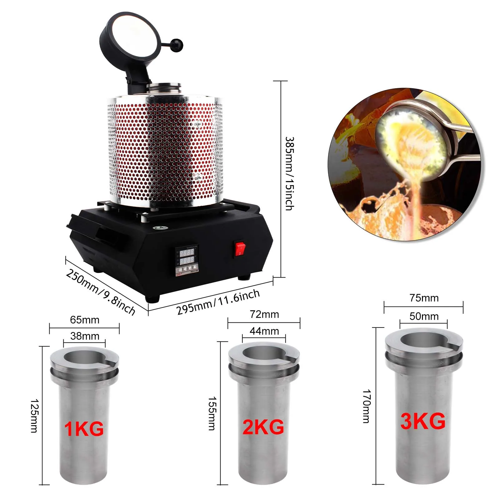 3KG Digital Heating Capacity Refining Precious Metal Silver 2100W Gold Melting Furnace Machine Jewelry Casting Tool