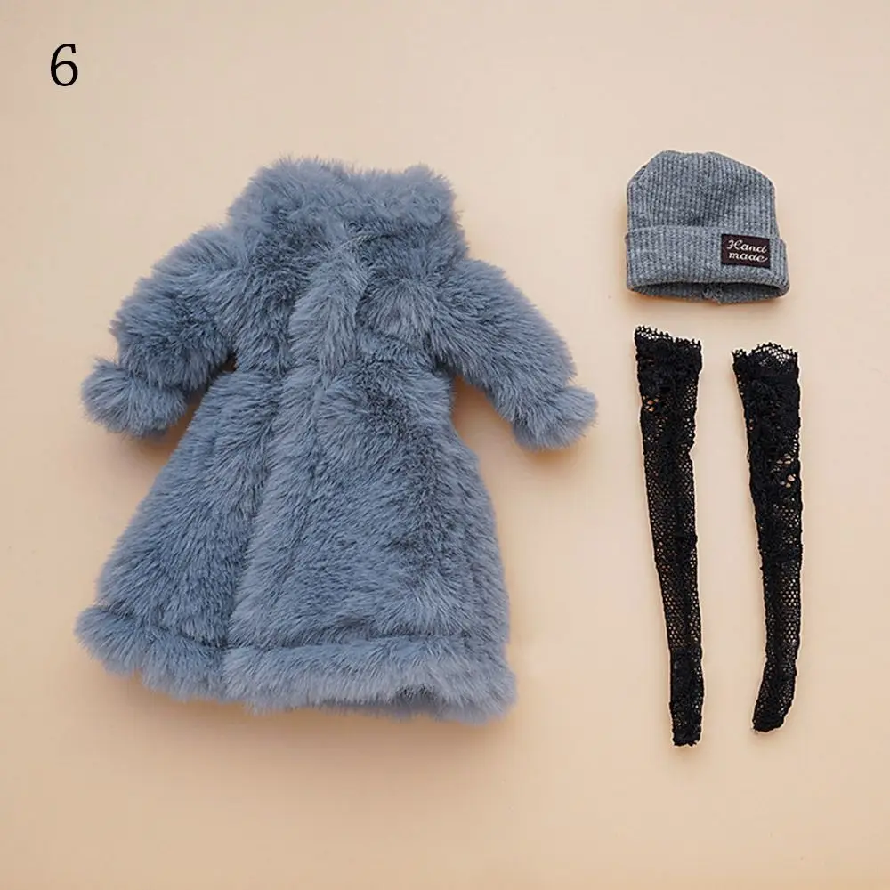 30CM Doll Clothes Suit Fashion Tops Fur Overcoat Knitted Miniature Hat Colorful Lace Stocking For for 1/6 BJD Dolls Accessories