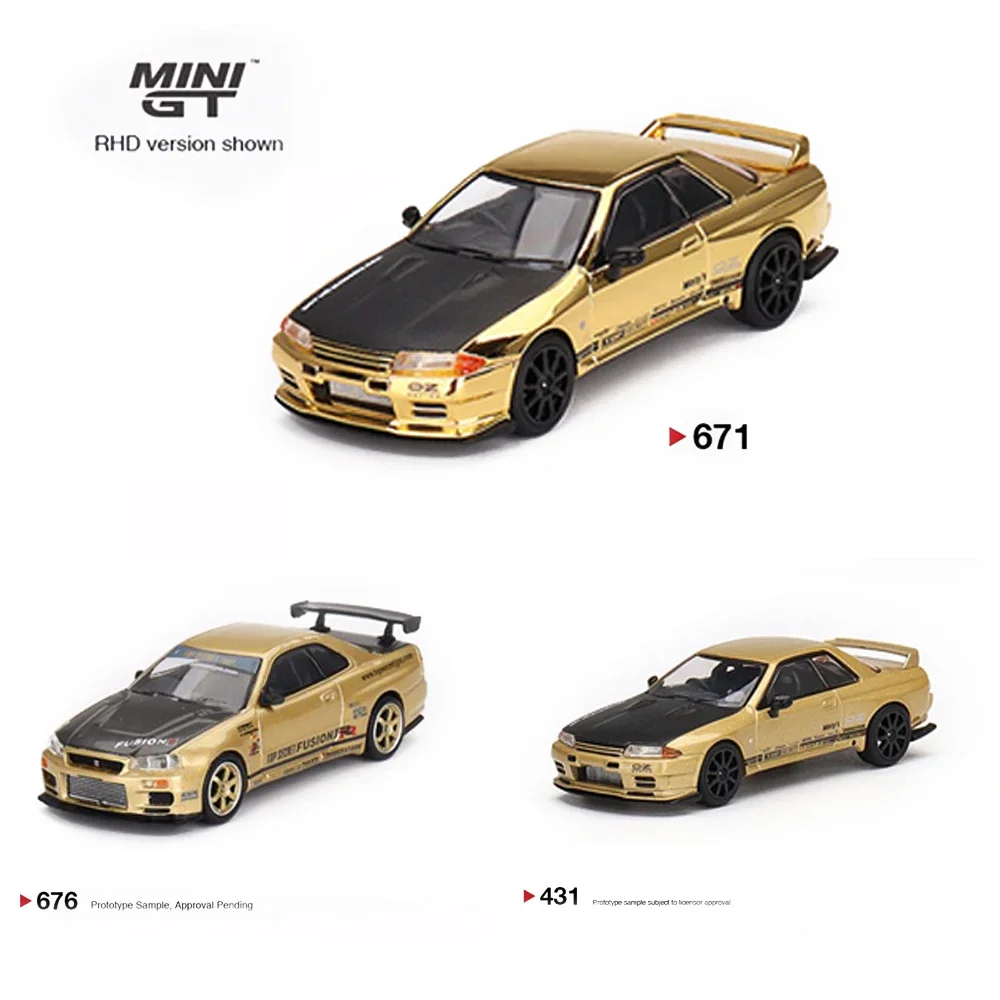 MINIGT-Modèle de voiture en alliage moulé sous pression Nissan Gold TakTuning Show, Collection de jouets, Cadeau de Noël, 1:64, GTR R32 VR23 R34