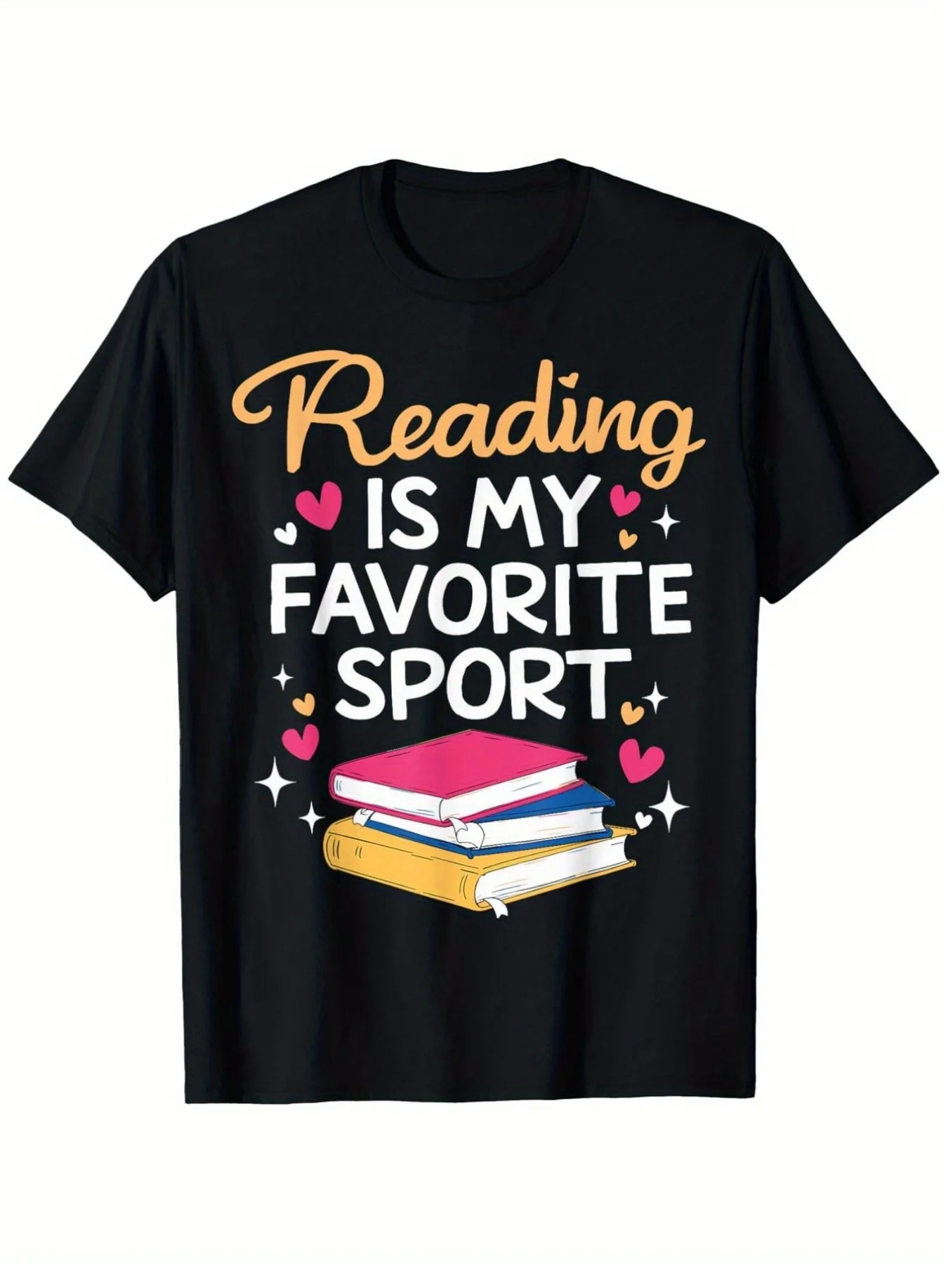 1 Piece of Fun Bookworm T-Shirt, Reading Is My Favorite Pastime, with Book and Heart Design - Librarian Gift, Book-Themed Clothing - Soft 180g Fabric - Loose Fit Casual T-Shirt, Suitable for Women, Men, and Teenagers - Vintage Style, Round Neck, Slightly Elastic, Regular Fit