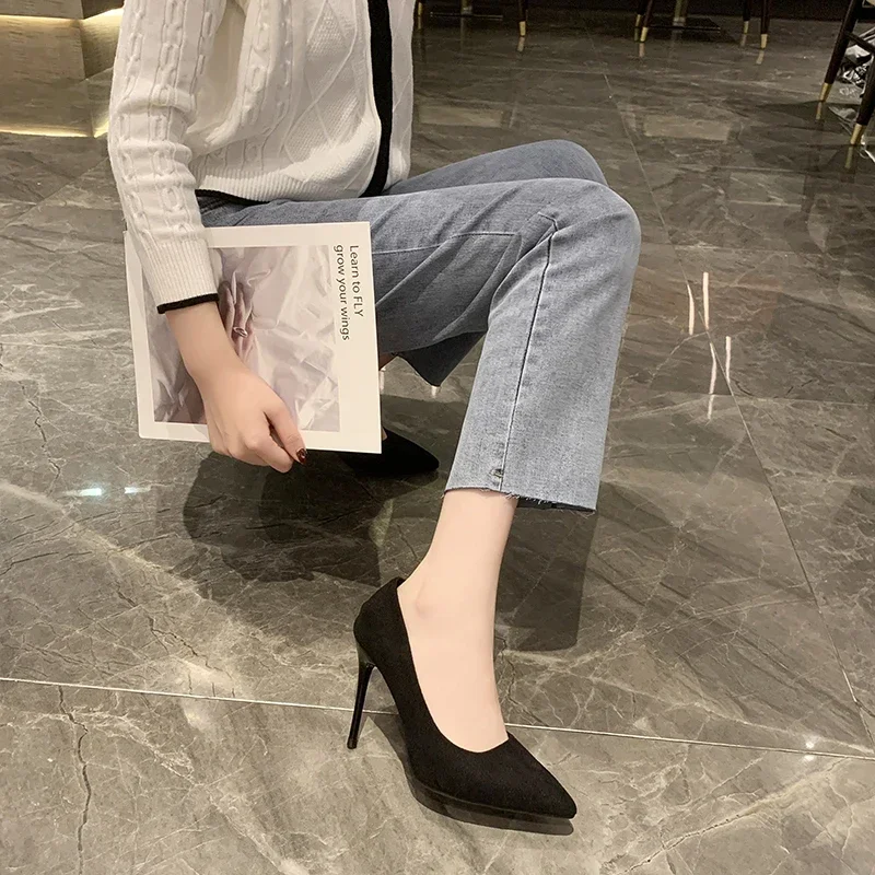 Women Shoes 2025 New Women Pumps Suede High Heels Shoes Fashion Office Stiletto Party Shoes Female Comfort Women Heels