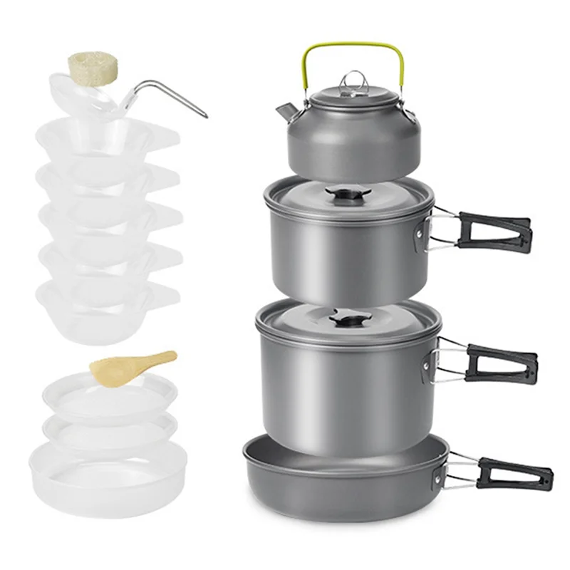 

For Camping Hiking Outdoor Cookware Set For 4 Or 5 Person Teapot Combo Aluminum Non Stick Easy Clean Portable