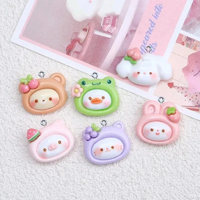 10 Pack Glossy Cartoon Cherry Bear Strawberry Rabbit Resin Charms Decor Pendants DIY Jewelry Making Findings for Earrings Neckla