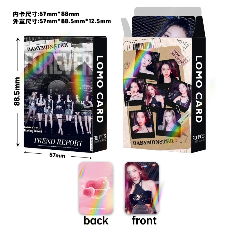BABYMONSTER MONSTIEZ 30Pcs Laser Flash Holographic Double Sided LOMO Cards Boxed Photocards Bookmarks Kpop Gift Merch New - view 4