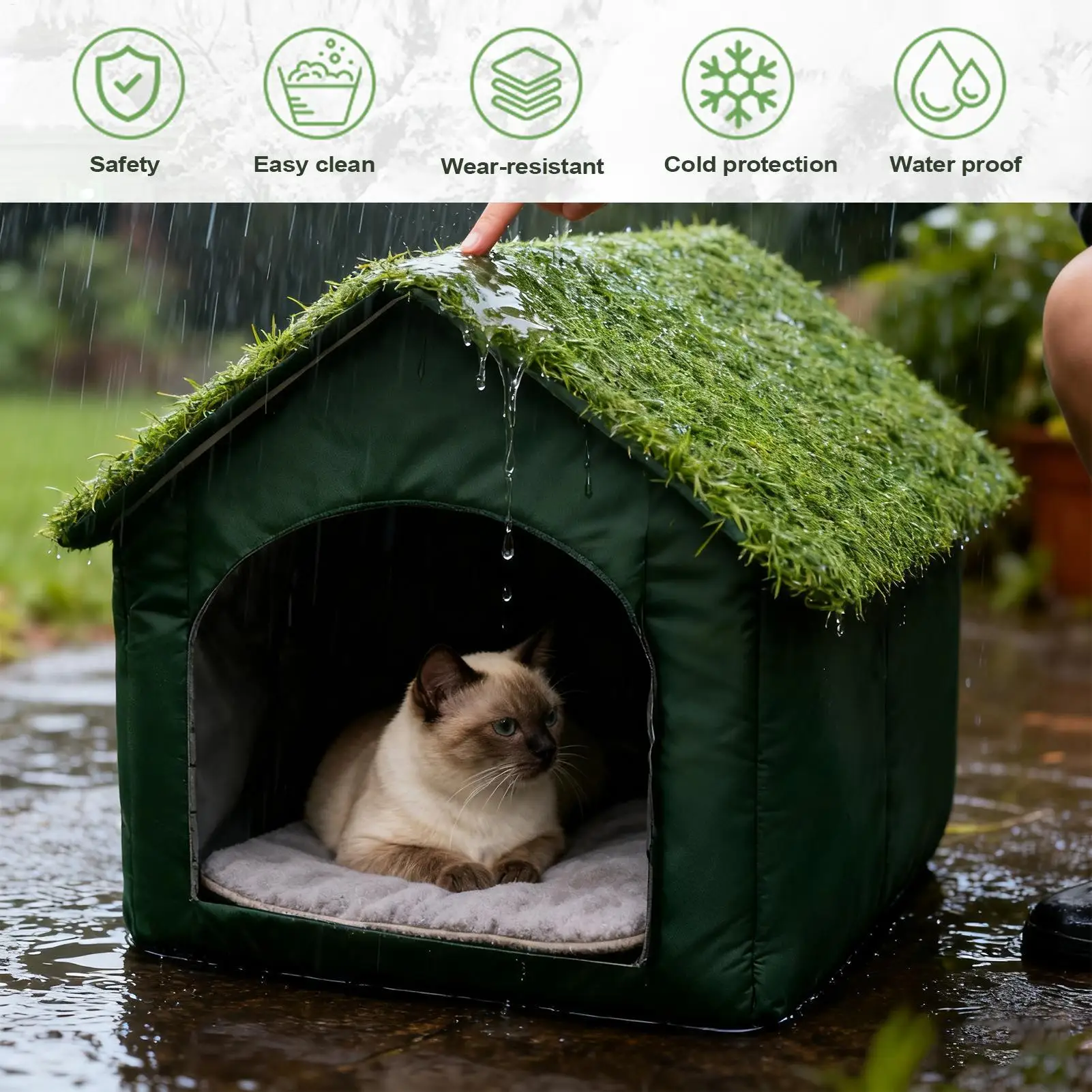

Outdoor Cat House Waterproof Windproof Condos Spacious Oxford Cat Shelter For Tent Hideaway Outdoor Winter Balcony Play Sleeping