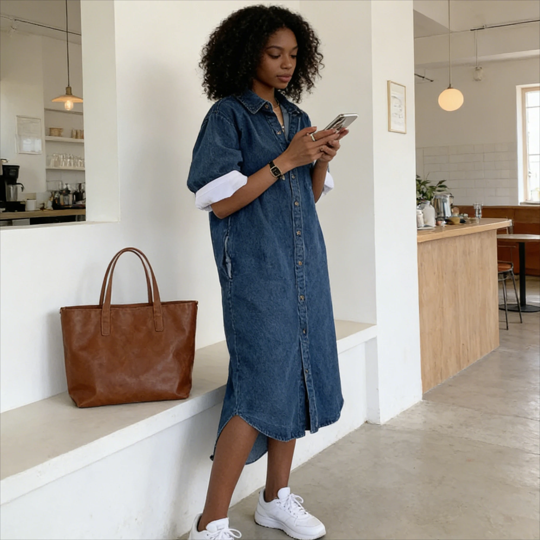 

Women Dresses Denim Solid Dress Pocket Turn Down Collar Short Sleeves Mid Calf Length Single Breasted Loose 2026 Spring Summer