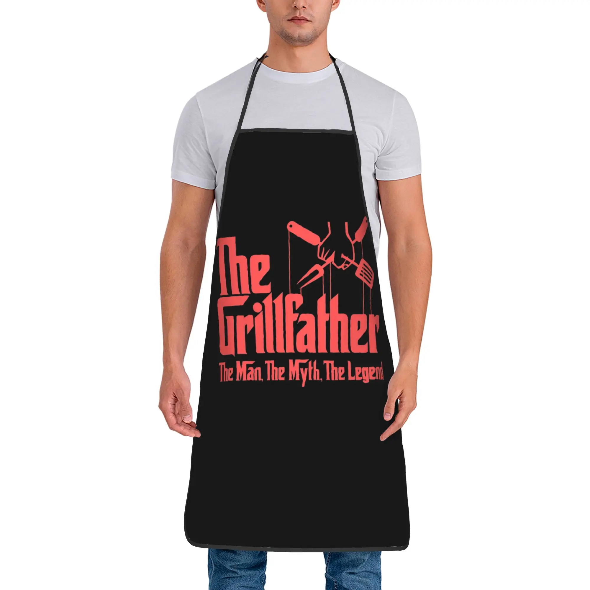 The Grillfather Funny Grill Chef Bib Apron Waterproof Polyester Cool Father BBQ Cooking Pinafore Unisex Adult Thin Baking
