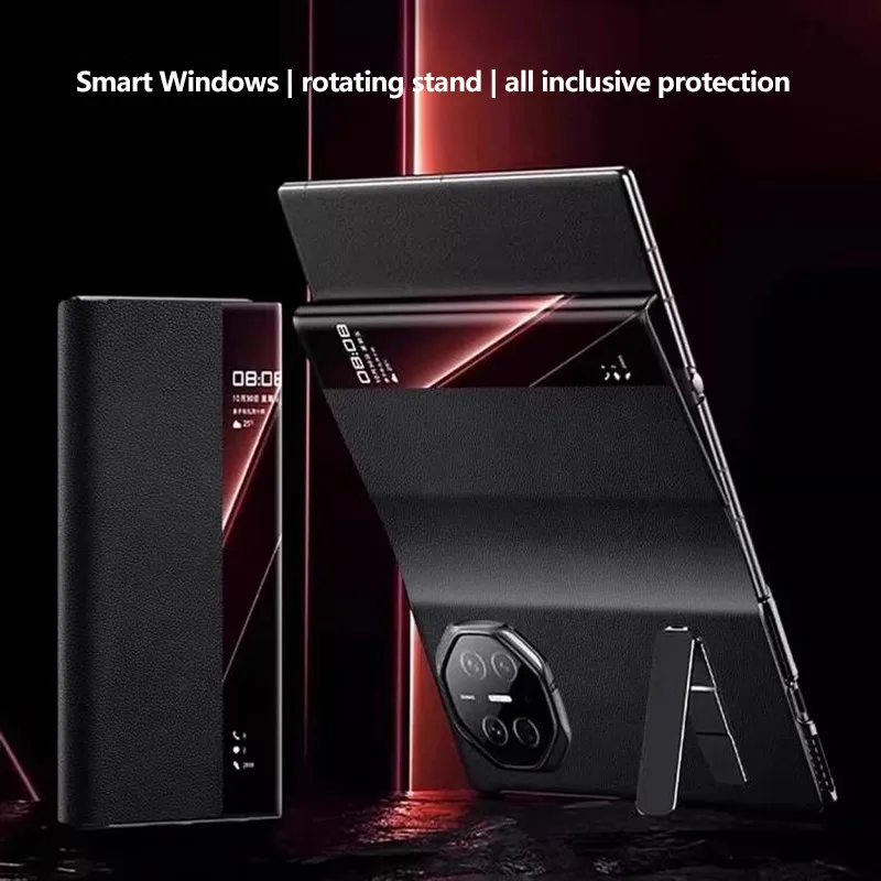 

Smart View Window Metal Holder Stand Phone Cover For Huawei Mate XT Ultimate Lens Protective Cover