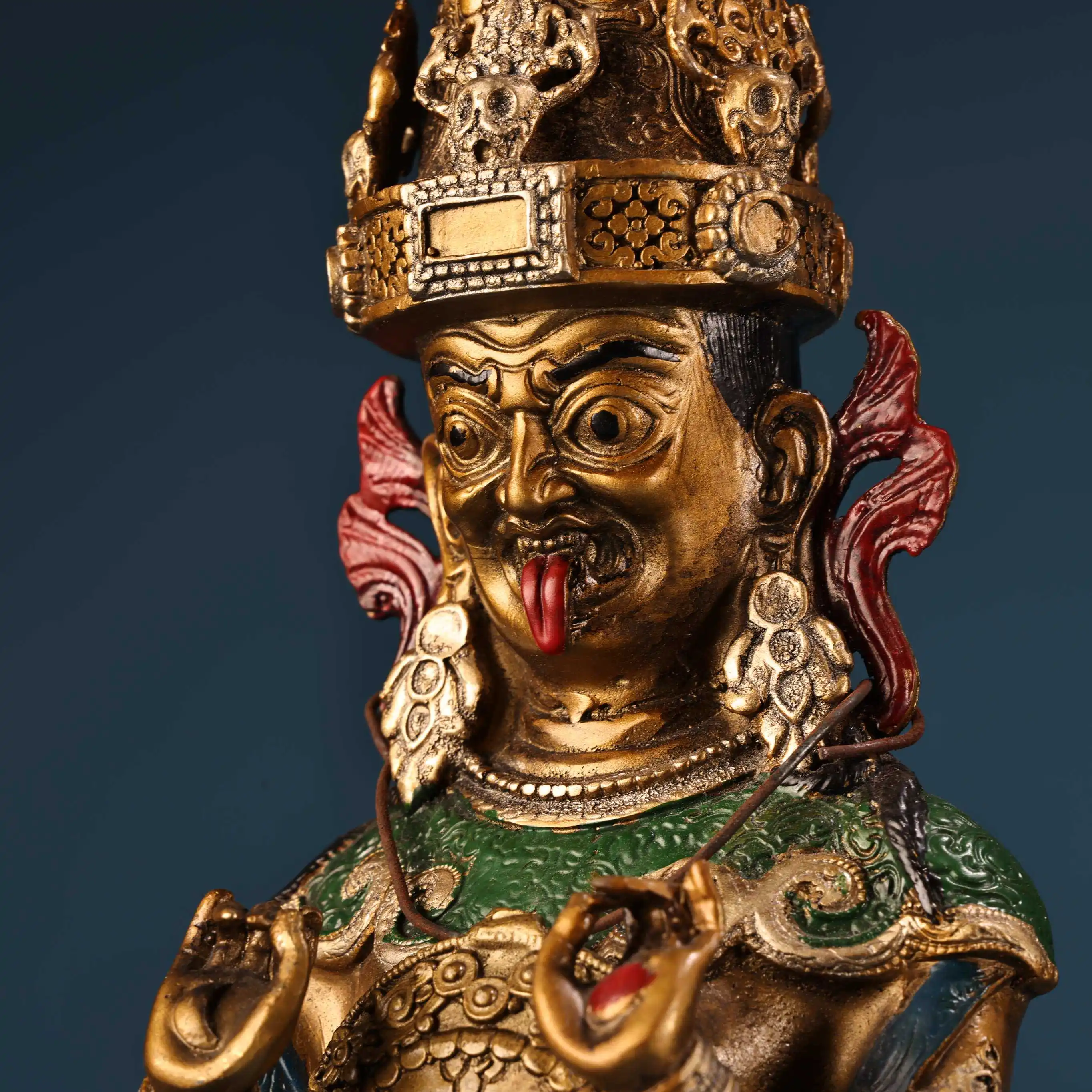 Handmade Pure Copper Tashi Lhamo Statue High Relief Painted Gold Collectible Home Decor