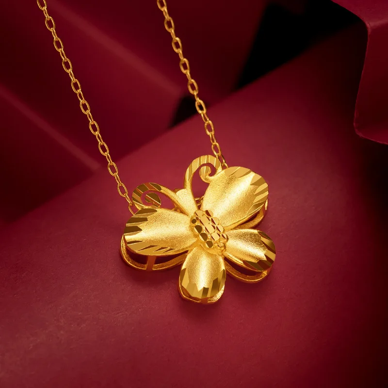 

9999 Real Gold 24K Japan Korea Fashion Women's Butterfly Pendant Collarbone Necklace Gold Women's O-shaped Necklace New Product.