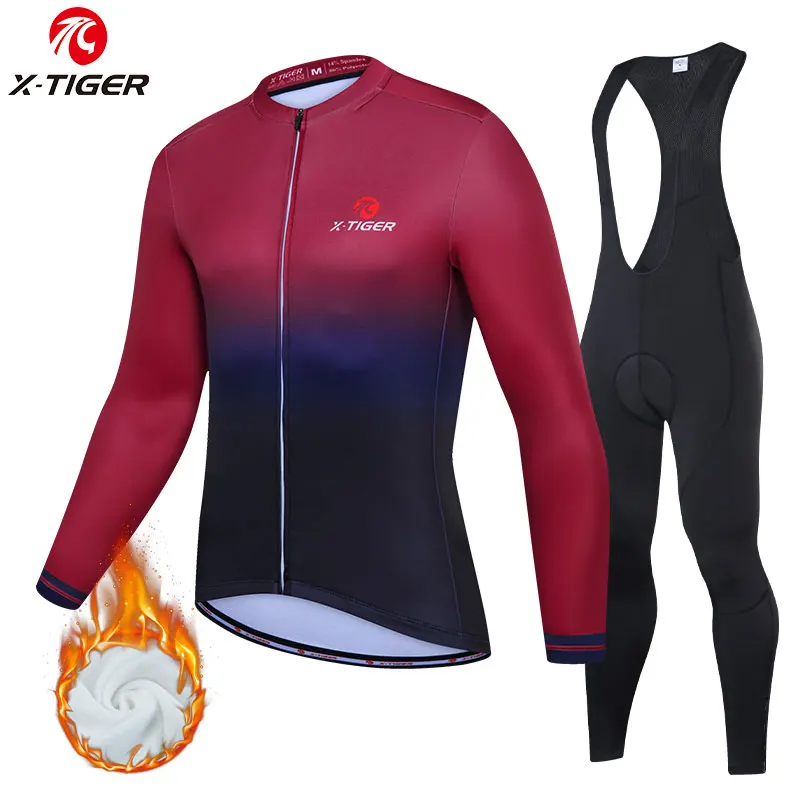 

X-TIGER Winter Cycling Clothing Men Thermal Fleece Long Sleeve MTB Bike Cycling Clothes Ropa Ciclismo Cycling Jerseys Set